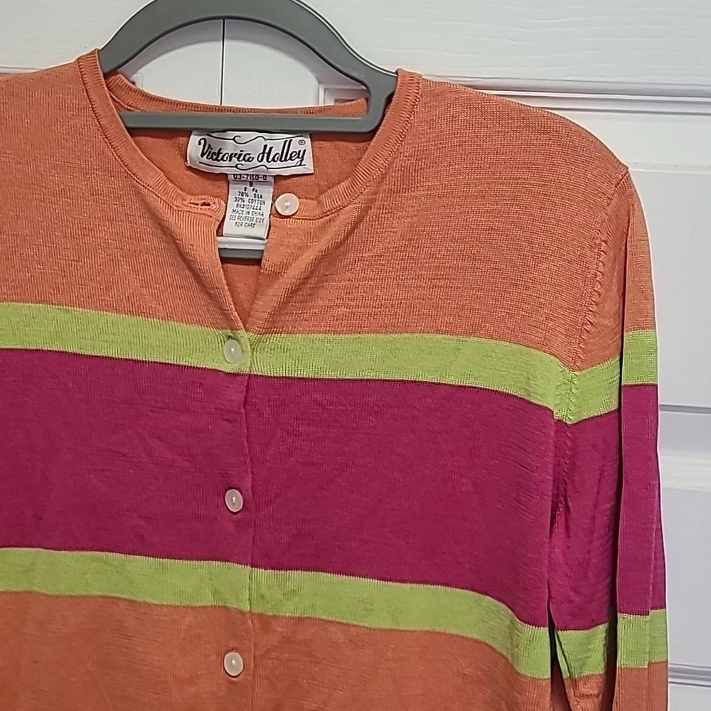 Vtg Silk Cotton Blend Colorful Striped Caridgan size‎ 8